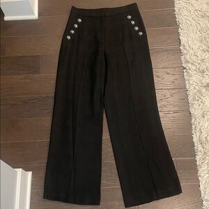 Veronica Beard Black Wide-Leg Pants with Silver Buttons